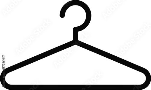 A minimalist flat design icon of a clothes hanger on a white background viewed from the front