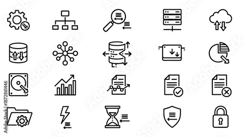 Collection of Simple Line Icons Representing Technology.