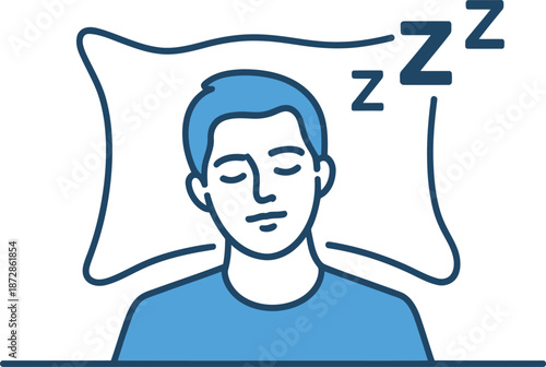 A man sleeps peacefully on a pillow with a relaxed expression in a serene environment from a front viewpoint