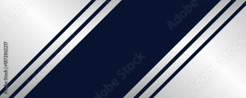 Modern navy blue business banner background. Abstract geometric design with silver diagonal stripes and elegant gradient.