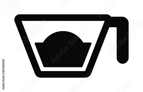 Vector icon of measuring cup with liquid and circular handle