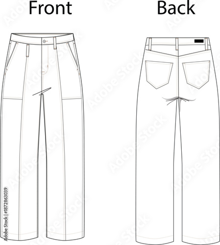 Long pants flat tech pack, sketch, 