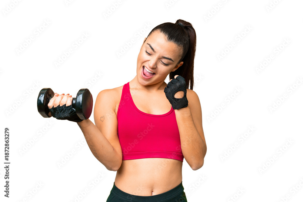 Fototapeta premium Young sport woman making weightlifting celebrating a victory