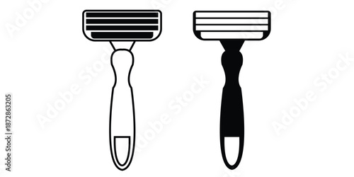 Minimalist Shaving Razor Icon Set, Vector Silhouette of Disposable Shaver for Grooming and Personal Hygiene isolated on White