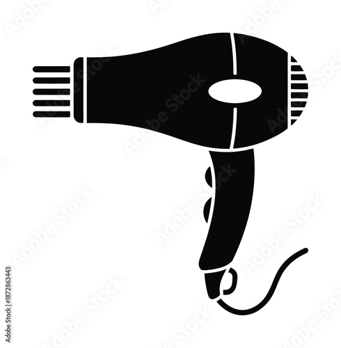 Black vector hair dryer illustration against white background for styling