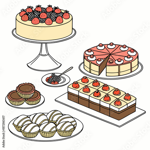 Traditional dessert table layout with cakes and pastries 1
