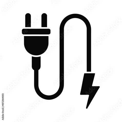Black vector icon of plug with lightning bolt