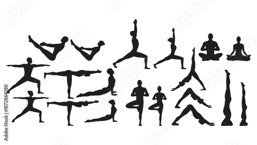 Silhouettes of exercise yoga 