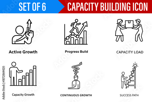 Minimalist Line Art Icon Set for Capacity Building and Success Representing a Positive and Aspirational Mood