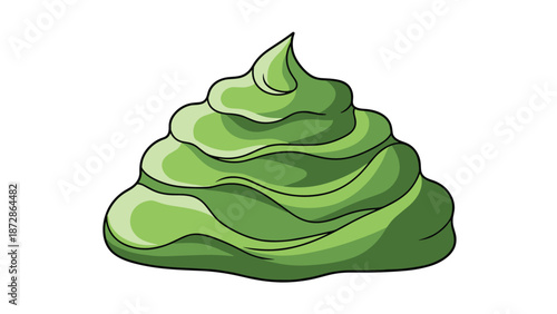 Small mound of bright green wasabi paste with textured swirls typically used as a spicy condiment for sushi and other Japanese food dishes.