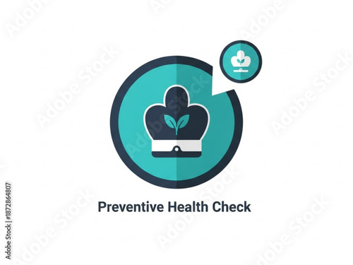 Modern preventive health check icon with plant growing inside a circle