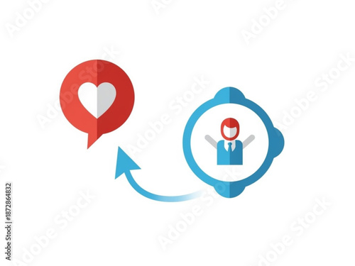 Businessman receiving positive feedback through a heart icon in a speech