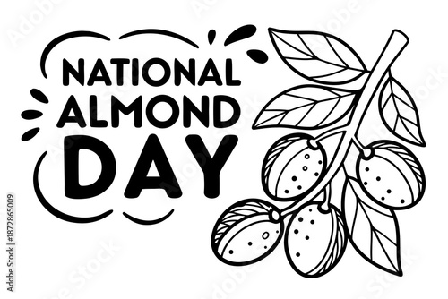 National Almond Day Vector Graphic, Organic Nuts and Wellness Illustration