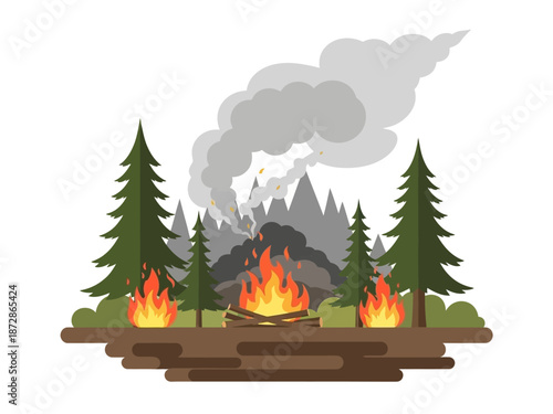 Forest Fire A Dangerous Conflagration Threatening Nature and Environment in Illustration