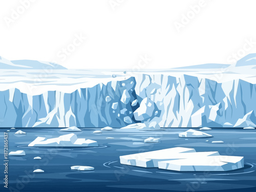 Iceberg Calving Illustration A Scenic View of the Arctic Landscape with Collapsing Ice