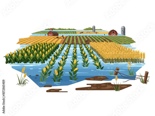 Flooded farmland illustrating the impact of climate change on agriculture and crops