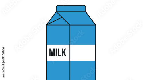 Blue and white milk carton package with the word milk printed on the label in a simple and clean vector graphic representation.