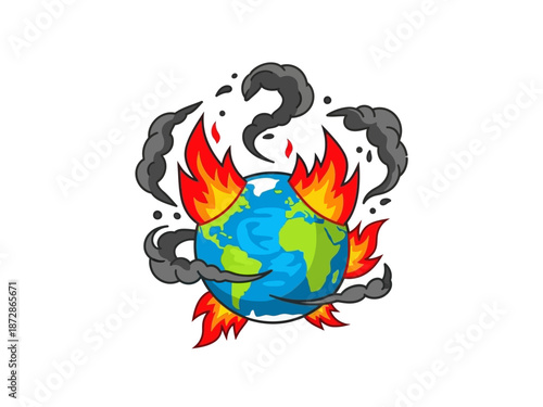 Global Warming An Illustration of Earth on Fire, Symbolizing Climate Change and Environmental Crisis