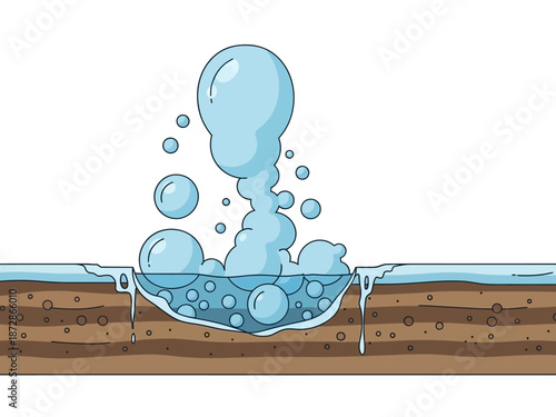 Illustration of water erupting from underground, depicting natural geological activity