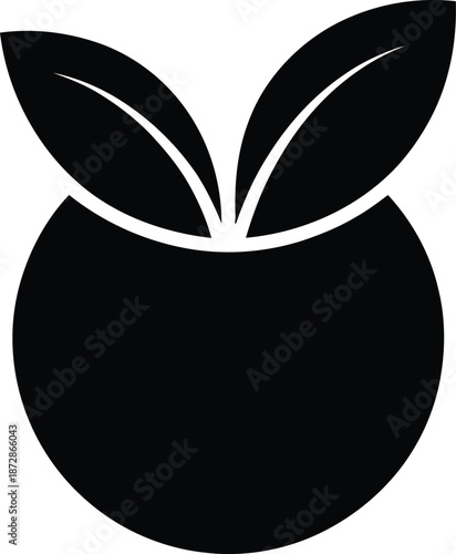 A minimalist black and white logo featuring a stylized apple with leaves, simple design, and clean lines.