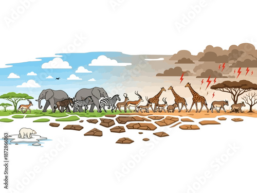 Climate change impact on African wildlife A visual journey of environmental shifts