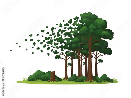 Deforestation illustration Conceptual tree losing leaves symbolizing environmental impact