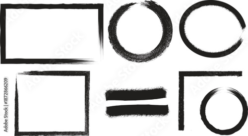 Heavy Textured Paint Brush Background Elements and Vector Stroke Set