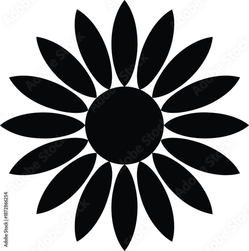 A minimalist black and white flower illustration design viewed from the front