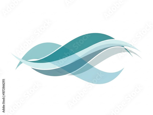Teal and blue wavy abstract design element with smooth curves on white