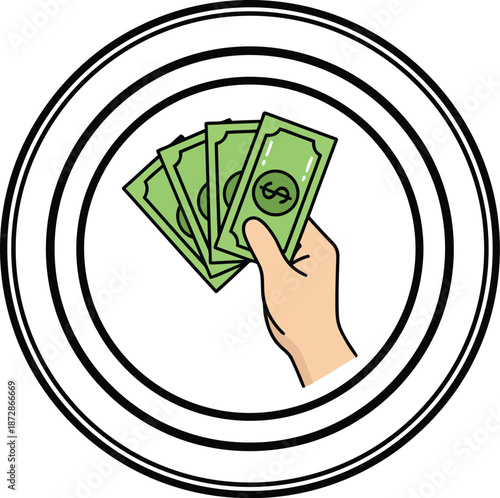 A person's hand offers a fan of green cash currency indicating payment or a financial deal