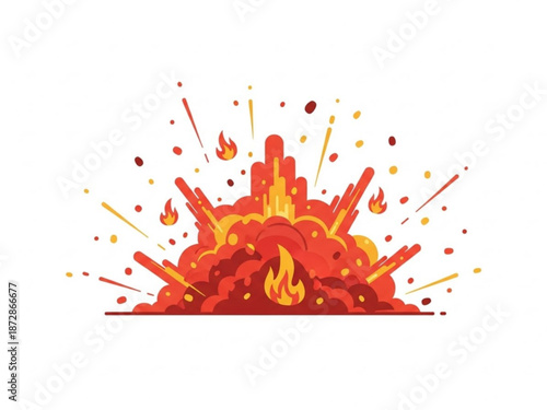 Vibrant cartoon explosion with fiery red and orange hues and dynamic splashes