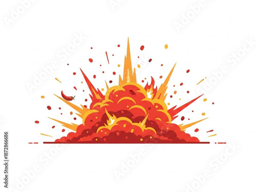 Vivid cartoon explosion with fiery red and orange bursts on a white background