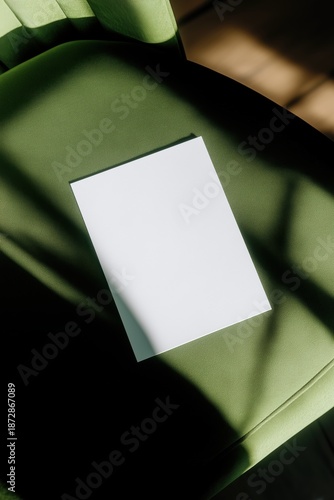Blank 5x7 Card Mockup on Green Fabric Chair