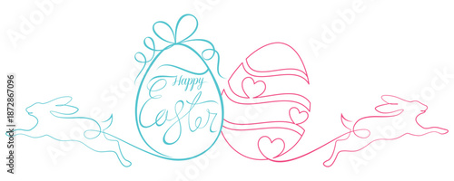 Happy Easter with Easter eggs and bunnies. illustration vector 3.eps