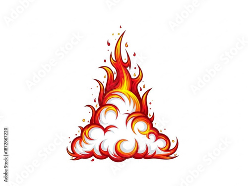 Vibrant flame illustration with dynamic swirling design and fiery colors