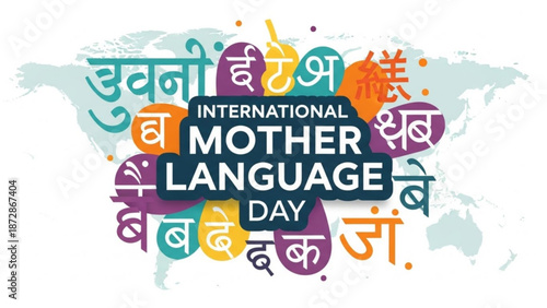 International Mother Language Day celebration with diverse script typography concept for global communication and cultural diversity vector illustratio