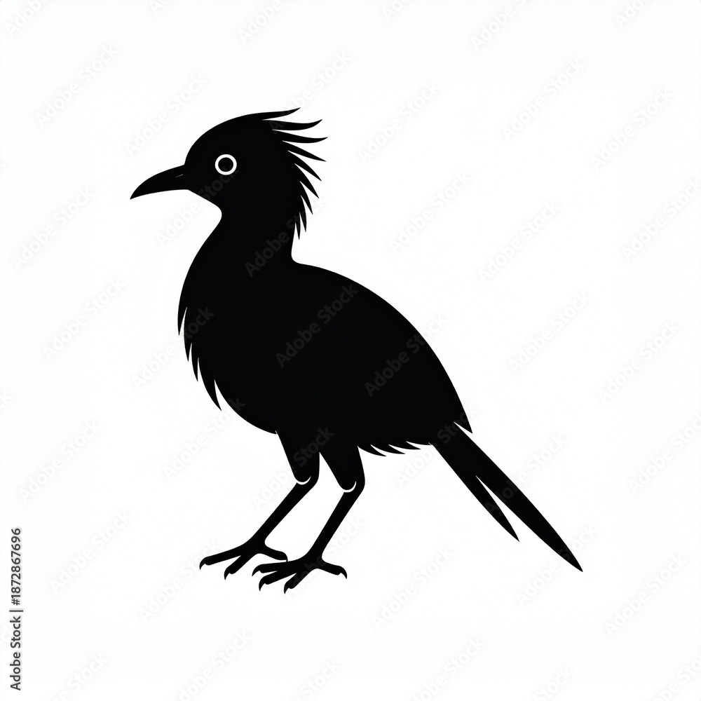 Fototapeta premium Black Silhouette Bird Perched Isolated Minimalist Art Vector Illustration