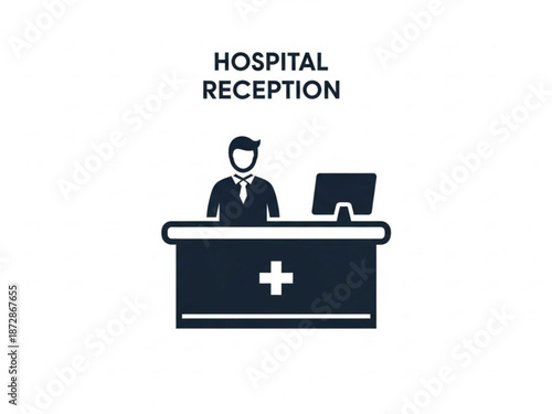 Hospital reception desk with a medical professional with healthcare