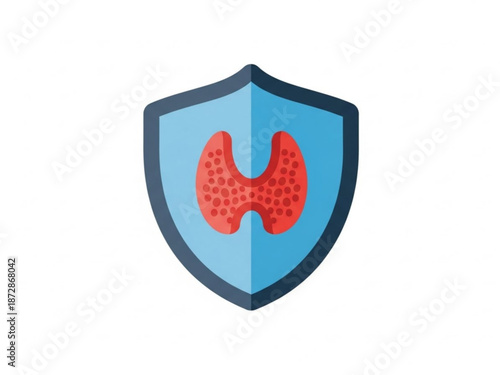 Blue shield icon with red thyroid gland illustration for medical protection