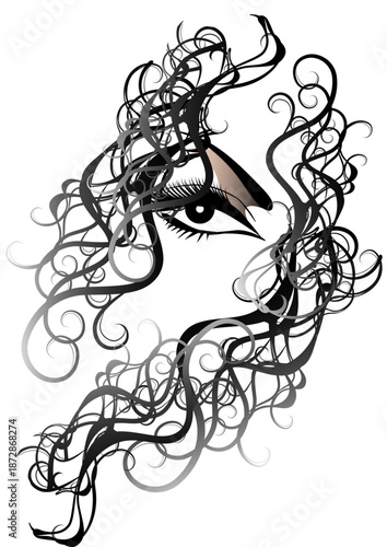 女性の顔、瞳、ロングヘアー