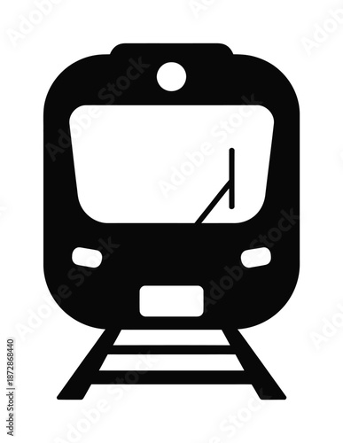 Black and white vector image of a train on tracks