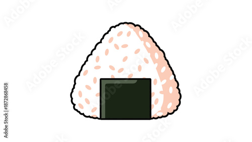Japanese onigiri rice ball with seaweed wrap illustration in a cute cartoon style for food and cultural themed designs.