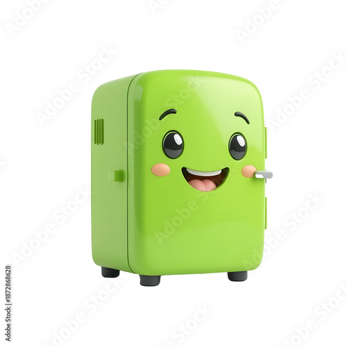 Wallpaper Mural Friendly Green Mini Fridge Character with a Smiling Face 3D Appliance Illustration Torontodigital.ca