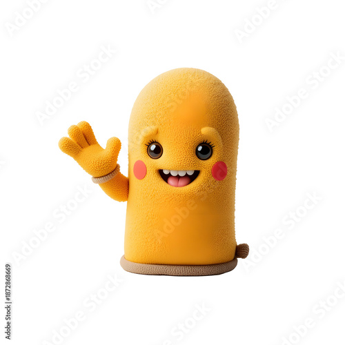 Wallpaper Mural Friendly Yellow Textured Fuzzy Character Waving Hello 3D Illustration Mascot Torontodigital.ca