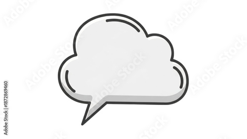 A simple white speech bubble on a plain white background is depicted in a minimalist illustration style.