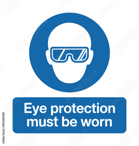 Blue vector sign requires eye protection must be worn for safety