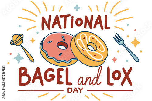 Breakfast Celebration National Bagel and Lox Day Vector Illustration, Bagel Sandwich and Food Art Design