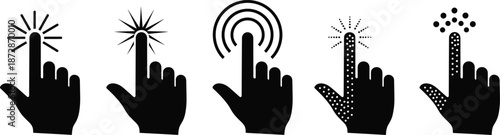 Touch gesture hand icons illustration showing tap click press interaction symbols black vector design for user interface technology applications