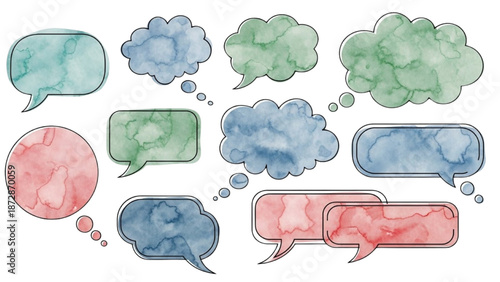 Watercolor Speech Bubbles and Thought Clouds Illustration