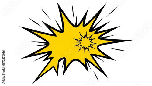 A vibrant yellow explosion graphic illustration on a white background